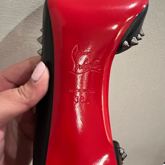 Louboutin Irishell 85 Nappa Leather Gun Metal Studs 38.5 Heels - Picture 6 of 6